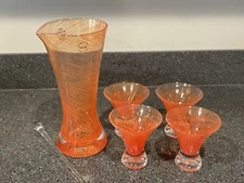 Dansk Crystal Cocktail & Pitcher Set Orange New Without Box 