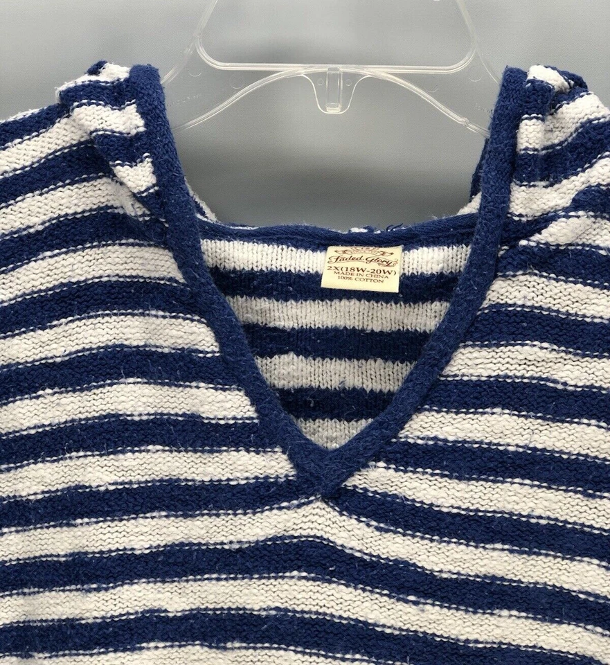Sudadera con Capucha Mujer 2X Azul y Blanco Rayas Náutico 100% Algodón Desteñido Gloria Foto 2 de 4