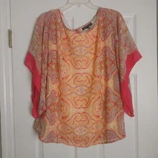 Sarah Michelle Women's Blouse Plus Size 1X Dolman Sleeves Boxy Flowy Colorful