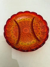 Vintage L.E. Smith Moon and Stars Amberina Glass Divided Relish Dish