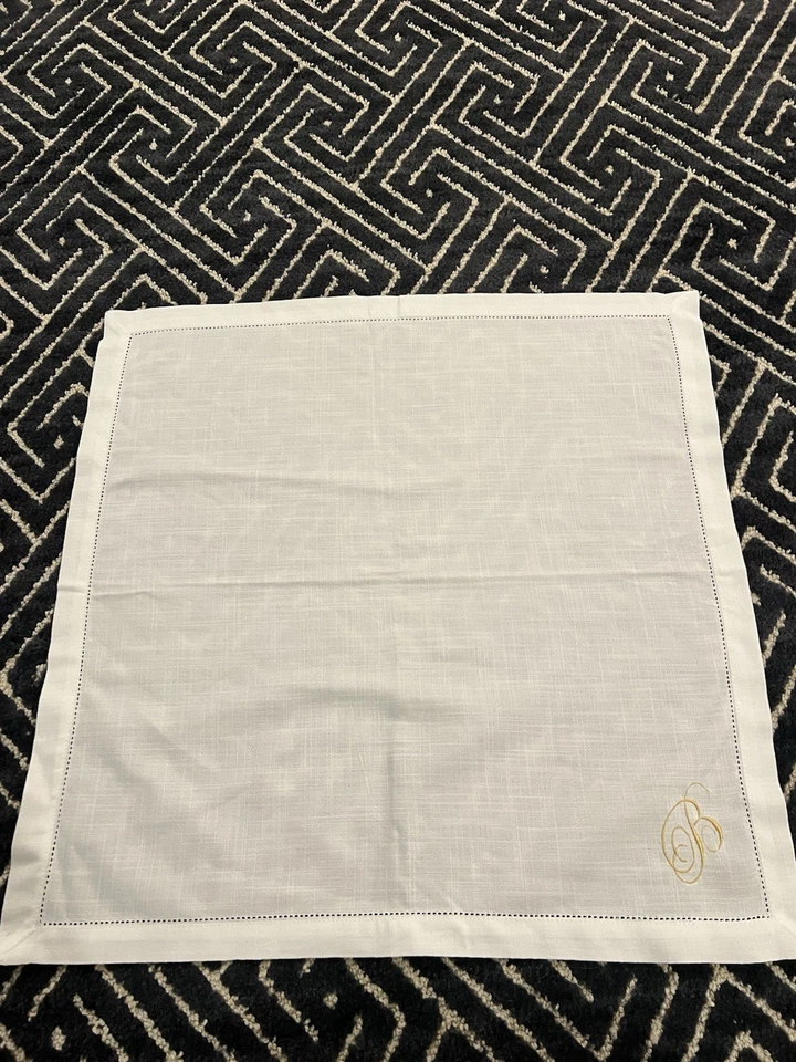 Gorgeous Hemstitch Linen Napkin Set Of 10 With Gold Script B - Image 3 of 3