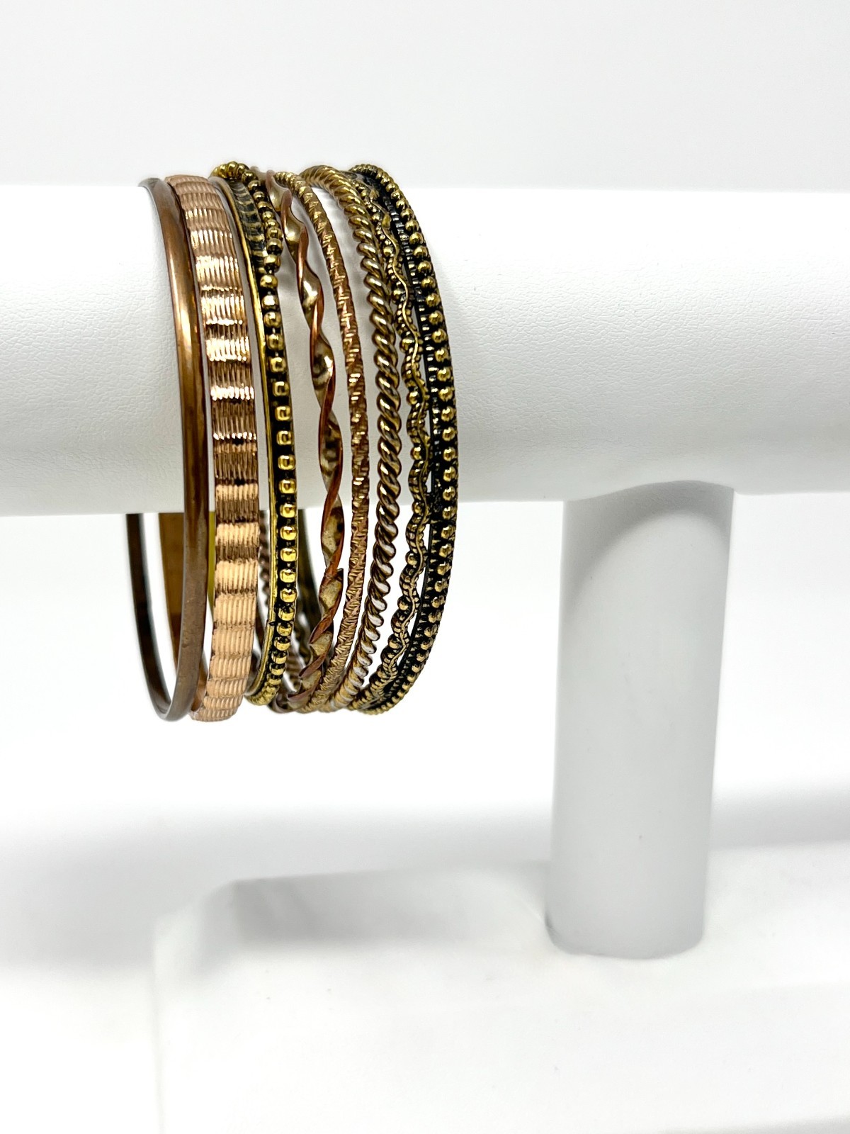 7-Pc Mixed Metal Bangle Bracelet Set – Gold & Cop… - image 4