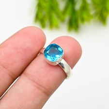 Blue Topaz Gemstone 925 Sterling Ring Handmade Jewelry Ring For Gift