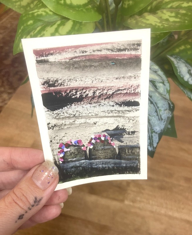 ACEO Original Art Card 2.5 x 3.5 Dark Black And White Graveyard Floral Titanic