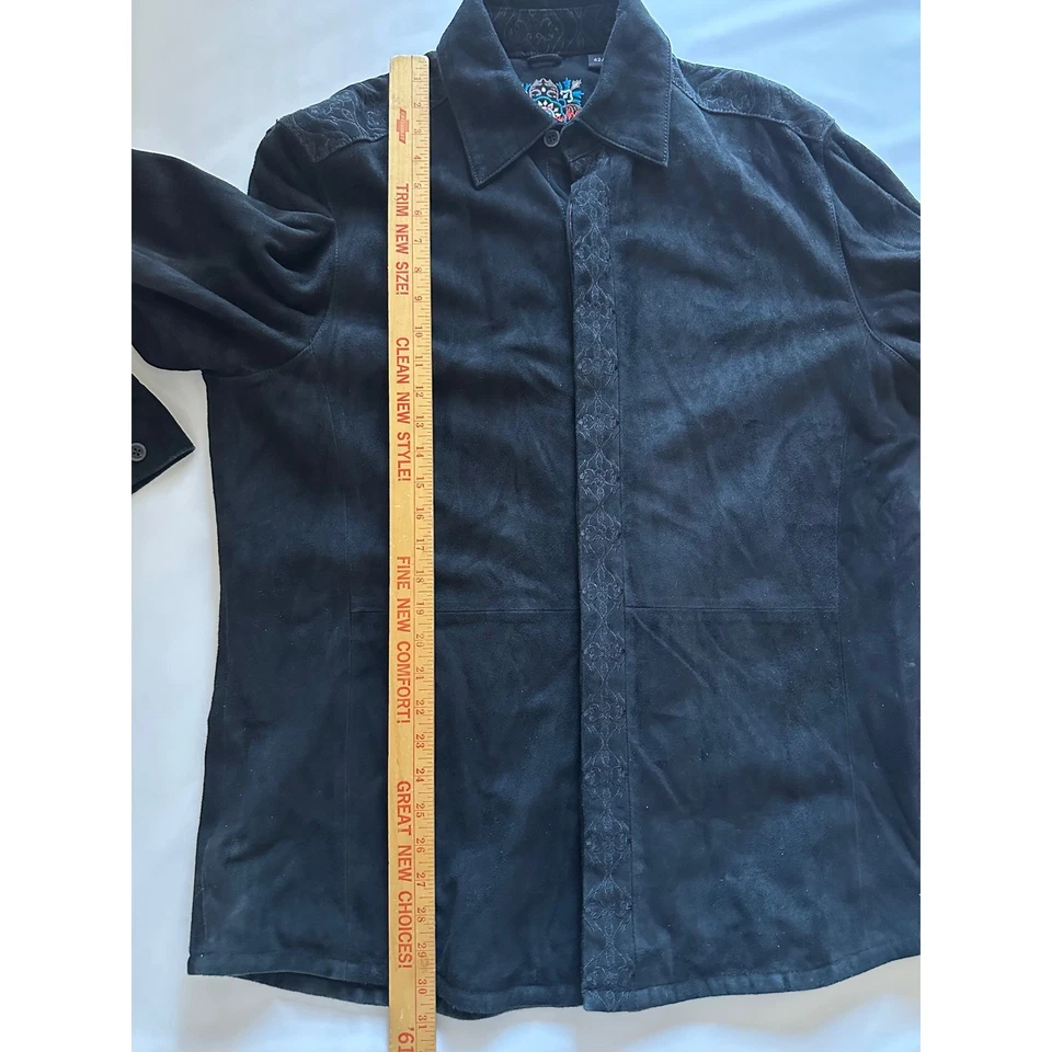 Robert Graham Men's Black Suede Embroidered Button Down Shirt Jacket Size 42/52 - Image 4 of 4