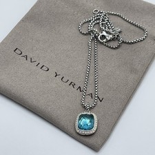 David Yurman 10x12mm Noblesse Blue Topaz  Diamond Pendant Necklace
