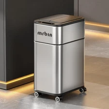 Bathroom Stainless Steel Adsorption Motion Trash Can with Butterfly Lid and W...