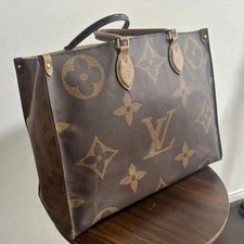 Authentic Louis Vuitton Monogram Reverse On The Go GM Tote Bag Brown M45320