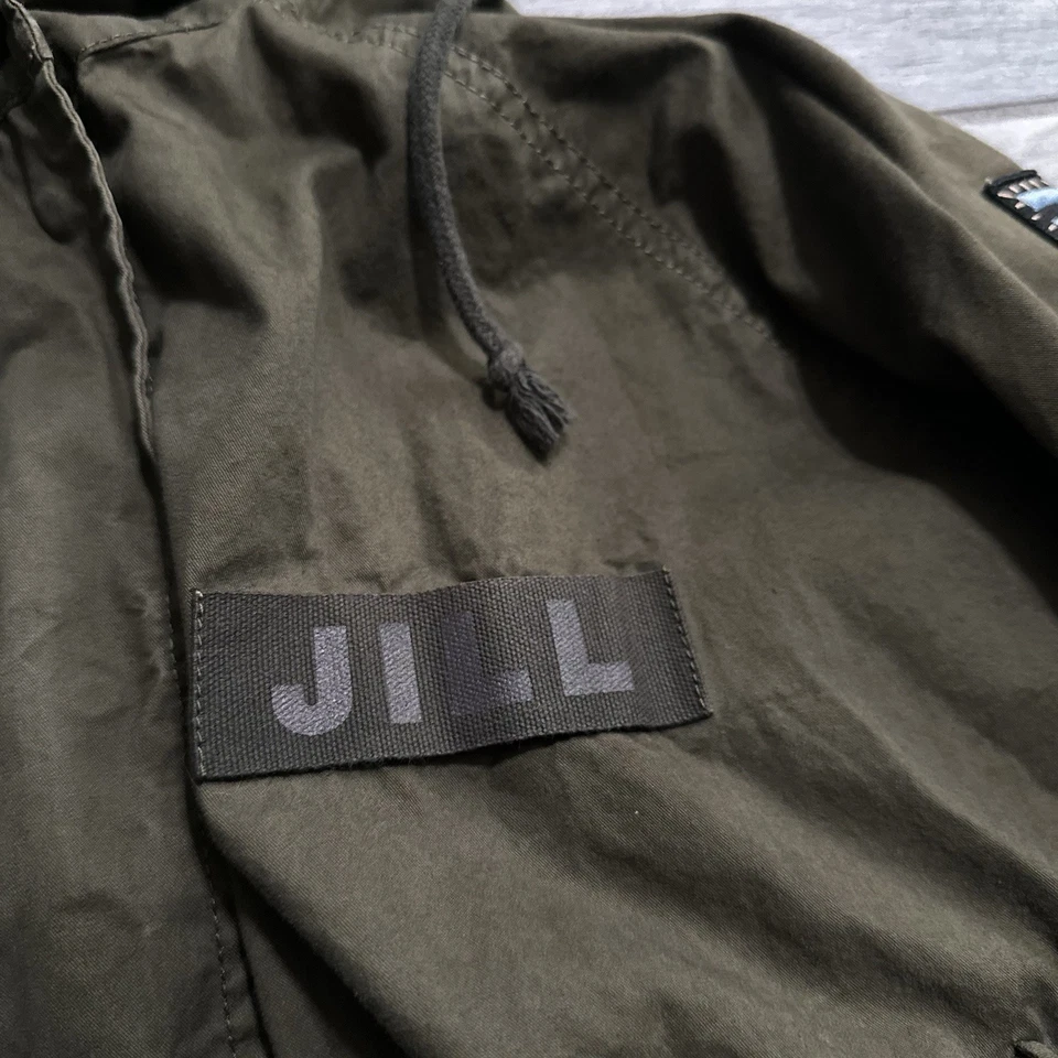 Poncho con capucha Jill By JILL STUART verde militar para mujer talla pequeña RARO Foto 4 de 4