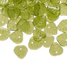 50 Czech Pressed Glass Olivine Green 9x8.5mm Leaf Beads Heart Leaves