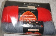 3 Skeins, Red Heart, "4Ply Handknitting", Blue/Red/Black, Acrylic Knitting Yarn