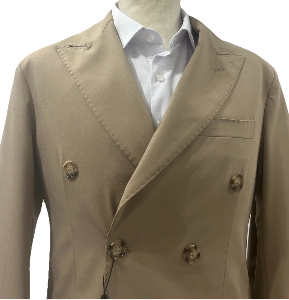 Abrigo Doble Pecho Fresco Lana Tasm Angelico Fango Marrón Claro 46 48 50 52 A/I - Imagen 3 de 4