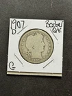1907 D Barber Silver Quarter Nice G+ Good U.S. 25c Type Coin (Raw18253)