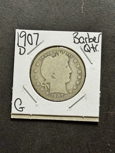 1907 D Barber Silver Quarter Nice G+ Good U.S. 25c Type Coin (Raw18253)