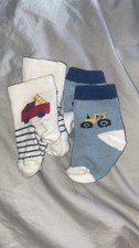 2 Baby Boy White N Red Truck Long Newborn Socks. Primark