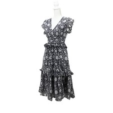 Cleobella Cherie Midi Dress Organic Cotton Floral Ruffle Tiered Gray XS