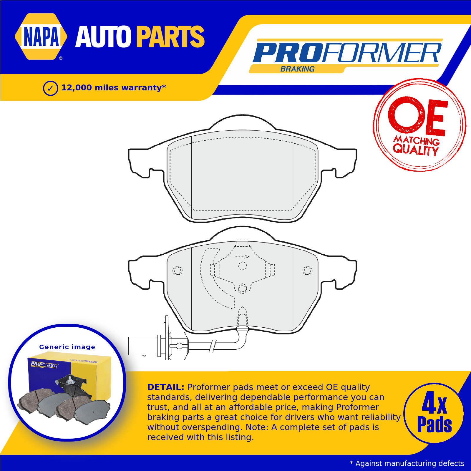 Brake Pads Set fits SKODA SUPERB Mk1 1.9D Front 01 to 08 Proformer Quality