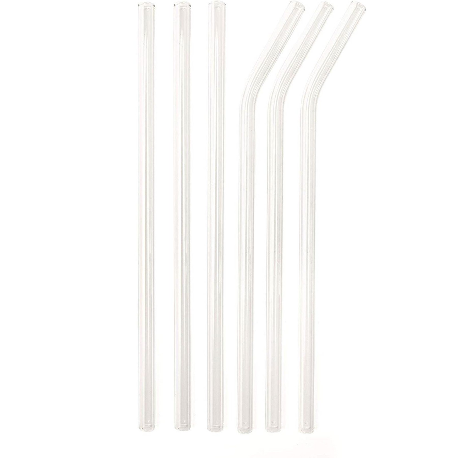 Kikkerland Clear Reusable Glass Drinking Straws Set Of 6 With Cleaning Brush