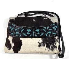 Myra Bag Blue Crescent Hand Tooled Leather Crossbody Cowgirl Western Style bag