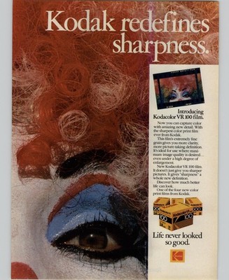 1983 Print Ad Kodak Kodacolor VR100 Film Magazine Advertisement Clown Face 
