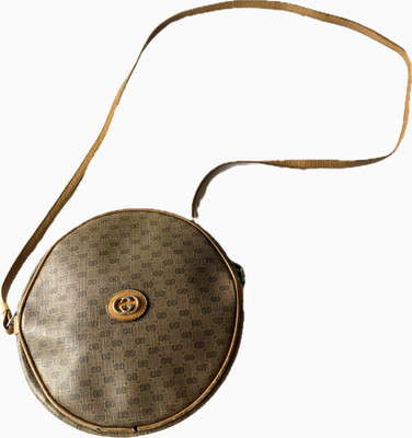 Gucci Old Micro GG Leather Brown Round Shoulder Bag PVC Leather Authentic #14