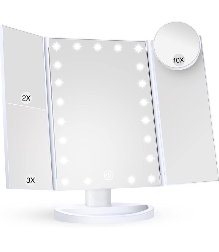 LED Vanity Mirror with Lights 2X 3X 10X Magnification Tri-Fold Design-image