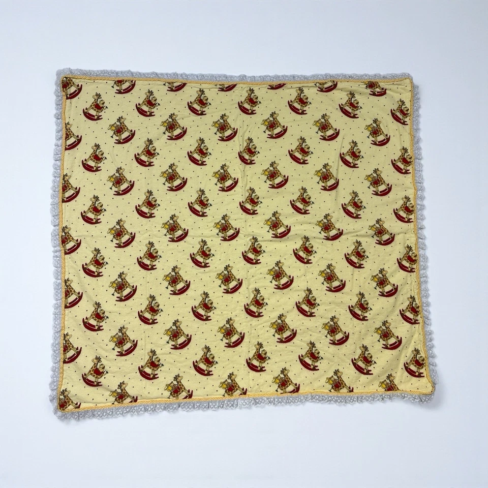 Manta bebé franela hecha a mano 38x41 guinga encaje dobladillo jirafa mono cachorro pájaro Foto 2 de 4