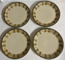 956138 Temp-Tations Lot Set of 4 Old World Green Basket Weave 10" DINNER PLATES