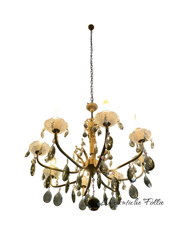 Lámpara de araña clásica de latón con cristales facetados - 8 luces Foto 2 de 4