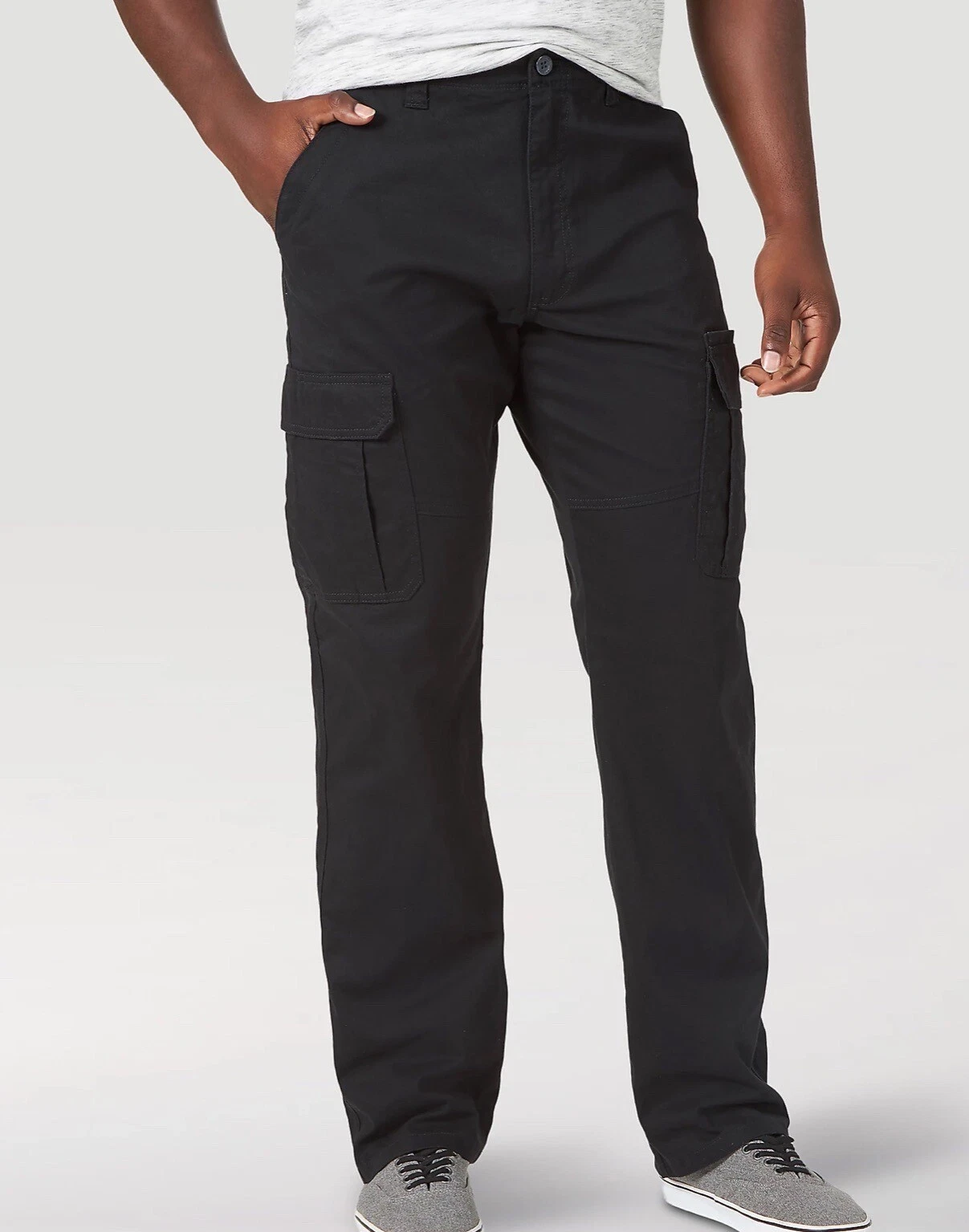 Wrangler Authentics Mens Relaxed Fit Stretch Cargo Pants Black Size: 42X29 NWT