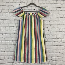 J Crew Multi Stripe Off The Shoulder Mini Dress Womens 6 Cotton Casual Colorful