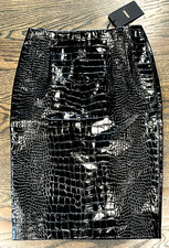 New NWT Versace 2023 Crocodile Embossed Leather Black Dress Skirt US 2 4 / IT 40