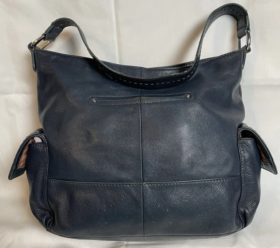 Bolso de Hombro Y2K B Makowsky Mujer Cartera Guijarro Cuero Genuino Azul Mediano Foto 2 de 4