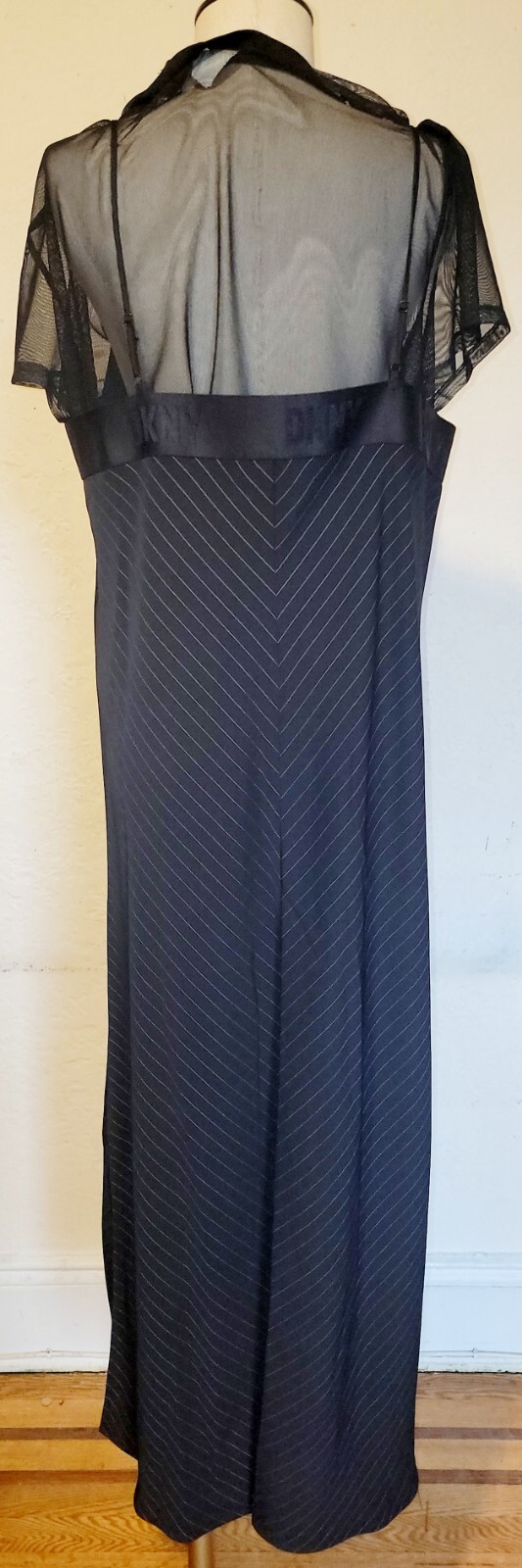 DKNY Black Fitted Pinstriped Dress With Sheer Top Size XL NWT image 3