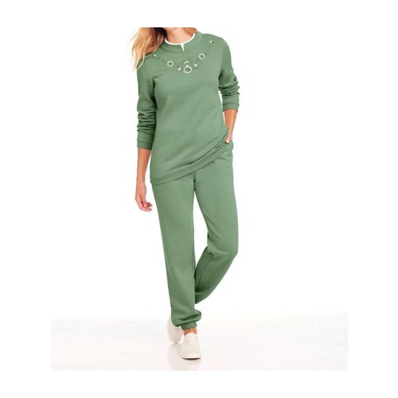 BLAIR Women's Basil Blossom Green Embroidered Fleece Sweatpants Sets Size  P2XL