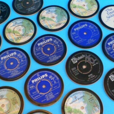 FOUR SEASONS DRINKS COASTERS Upcycled Original Vinyl Record Hit Singles .