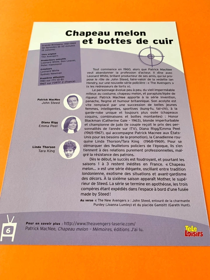 PATRICK McNEE : THE AVENGERS, RARE TV SHOW CARD VINTAGE COLLECTOR VINTAGE 90'S - Photo 2/2