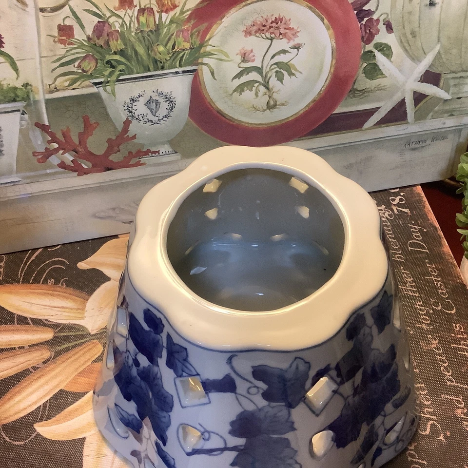 Blue & White~Floral Pattern~Candle Topper~2” Bottom Opening~FREE SHIPPING~ - Image 2 of 4
