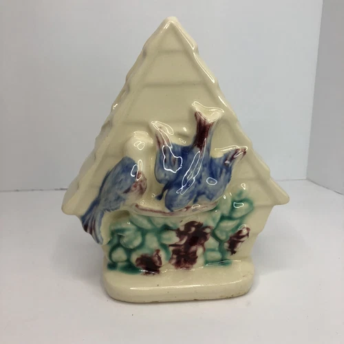 Vintage Shawnee  Pottery Birdhouse Birds Flowers Wall Pocket Planter 6.25"H