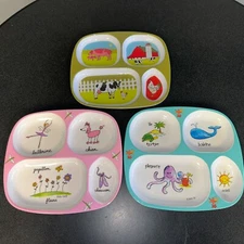 3 TOTAL-2 Baby Cie & 1 Presido Divided Melamine Dishes Plates Animals in French