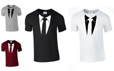Suit and Tie TUXEDO T SHIRT Funny PRESENT Stag Fancy Dress Party (TIE,TSHIRT)