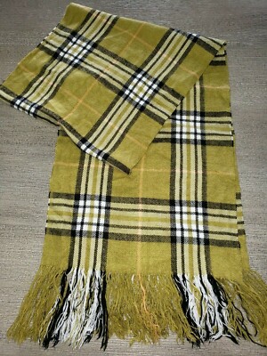 men or women PLAID GREEN BLACK ORANGE WINTER SCARF 60 x 12 plus fringes SOFT @@