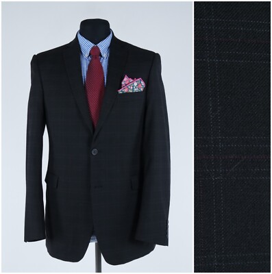 Mens Graph Plaid Black Sport Coat 40R US Size DRESSMANN Blazer Jacket