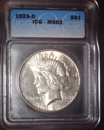 1923-D Peace Silver Dollar, ICG MS62. Original Patina  and Issue Free !!