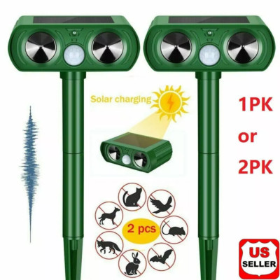2 PK Animal Repeller Ultrasonic Solar Power Outdoor Pest Cat Mice Deer Sensor