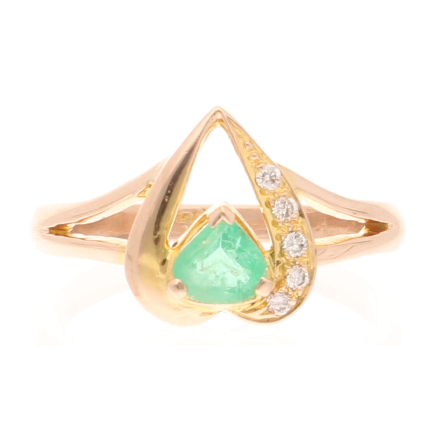 18Carat Yellow Gold Emerald Solitaire w/ Diamond Accents Ring (Size O)