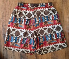 Vintage Southwest Abstract Aztec Shorts Long Ethnic Red Brown Tan M L