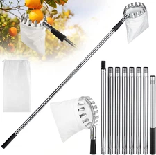 Fruit Picker Pole with Basket Telescoping, 11.5FT Adjustable Fruits Picker Tool 