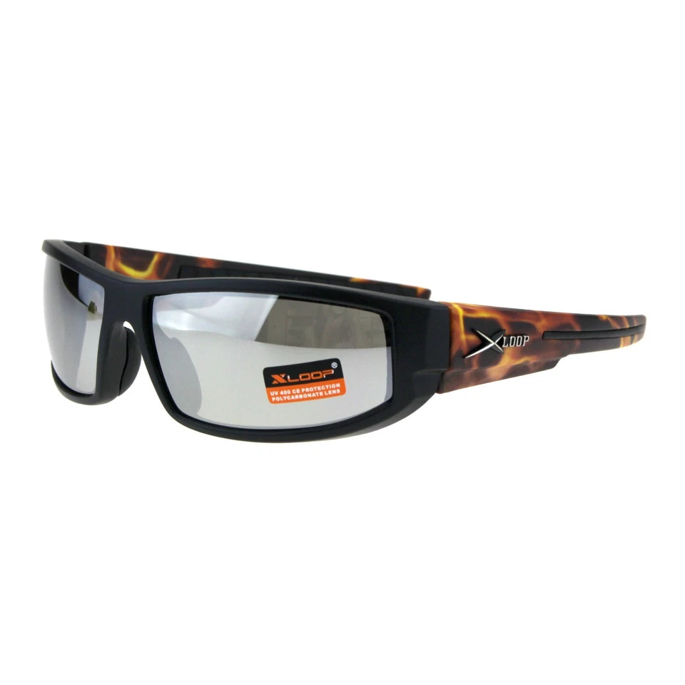 Xloop Mens Sunglasses Wrap Around Rectangular Biker Flame Design - Image 4 of 4