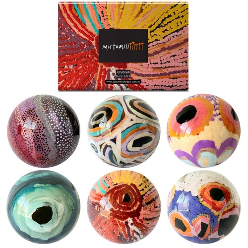 6 x ABORIGINAL CHRISTMAS TREE BAUBLES - HANGING, 8cmD - AUSTRALIAN, INDIGENOUS - 第 1/9 張圖片